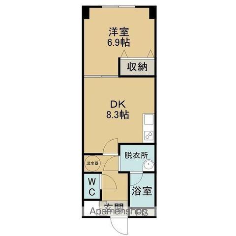 グリーンリバーⅢ(1DK/3階)の間取り写真