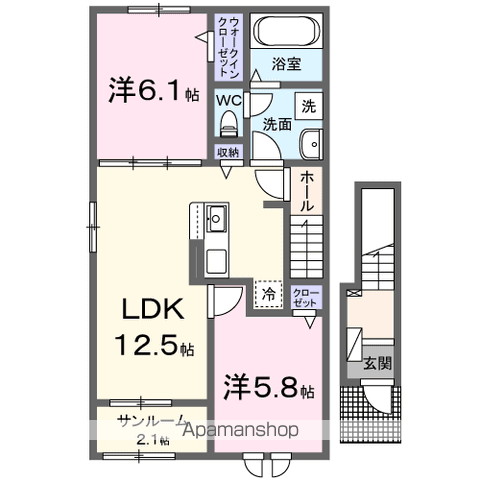 パルファン・サクラ Ⅱ(2LDK/2階)の間取り写真