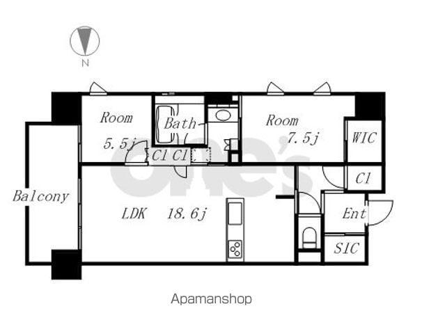 ジュネス清水(2LDK/11階)の間取り写真
