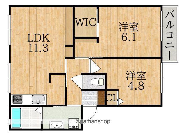 デサロージュ学園前B(2LDK/2階)の間取り写真