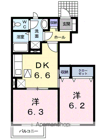 グリシーヌ・パレⅡ B棟(2DK/1階)の間取り写真