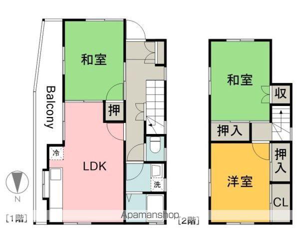 広島電鉄宮島線 井口駅(広島) 徒歩13分 2階建 築34年(3LDK)の間取り写真