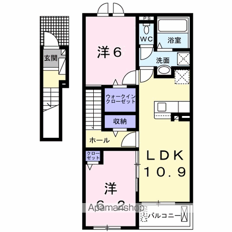 ヒカルサ行橋 Ⅰ(2LDK/2階)の間取り写真
