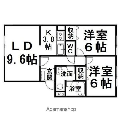 釧網本線 桂台駅 バス乗車時間：14分 潮見４丁目バス停で下車 徒歩12分 2階建 築20年(2LDK/2階)の間取り写真
