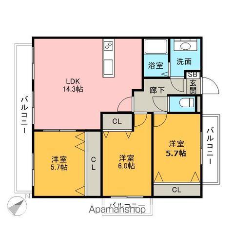 グランドゥール(3LDK/4階)の間取り写真