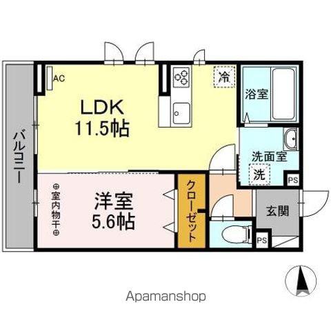 DーROOM DEARCOURT 幸町 ⅠⅡ(1LDK/3階)の間取り写真