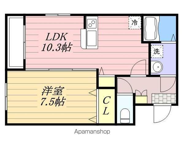 カーサメイプル千葉中央(1LDK/2階)の間取り写真