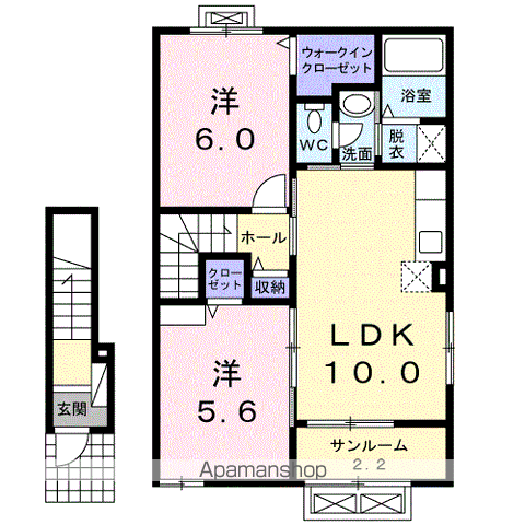 チェスナットⅡ(2LDK/2階)の間取り写真