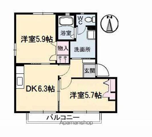 ヴィラージュマルイA棟(2DK/1階)の間取り写真