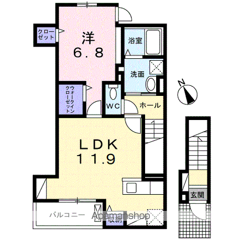 ヴィラージュ狭山祇園B(1LDK/2階)の間取り写真