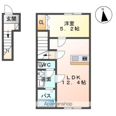 白河中山下アパートB(1LDK/2階)の間取り写真