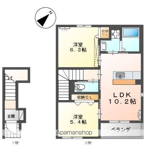 テンダーハウス キクヤ(2LDK/2階)の間取り写真