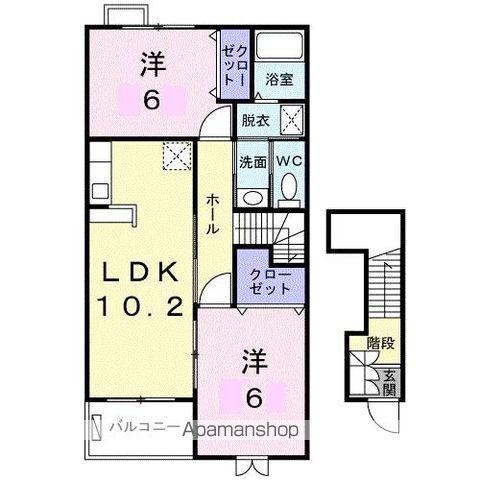 ウエストヒルズC(2LDK/2階)の間取り写真