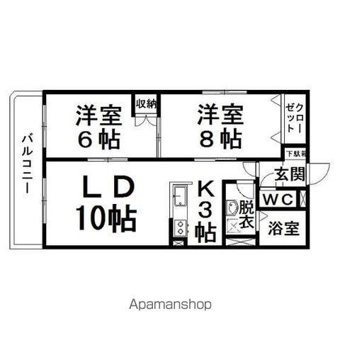 コーポ魁02(2LDK/3階)の間取り写真