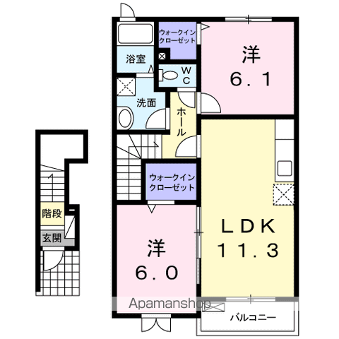 カーサ・フェリーチェ壱番館(2LDK/2階)の間取り写真