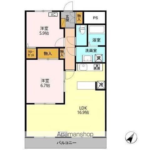 ディセットハイム牡丹山(2LDK/2階)の間取り写真