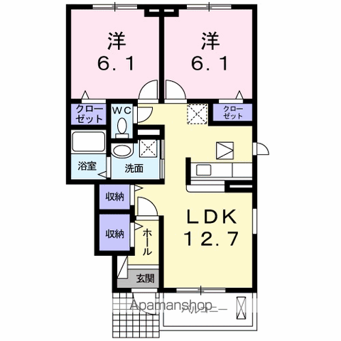 クレセントⅡ(2LDK/1階)の間取り写真