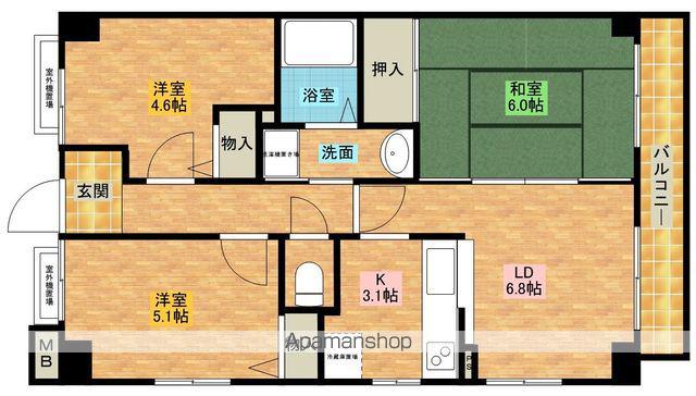 サバービア泉大津(3DK/6階)の間取り写真