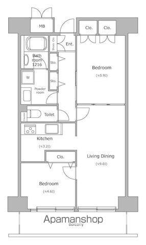 レジディア芝浦(2LDK/9階)の間取り写真