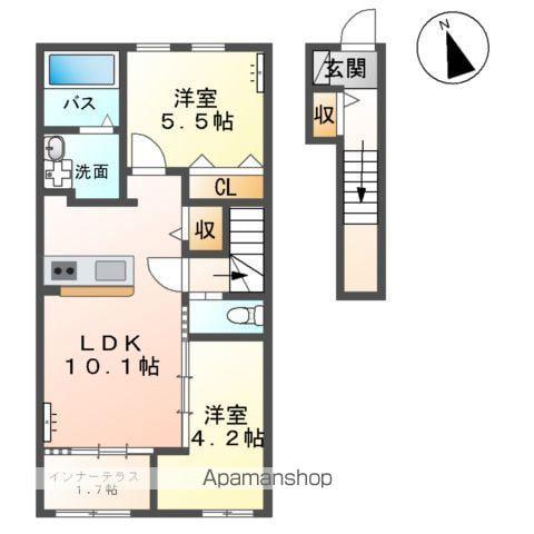 北真舟アパート(2LDK/2階)の間取り写真