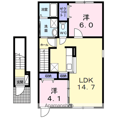 ヴューテラスⅠ(2LDK/2階)の間取り写真