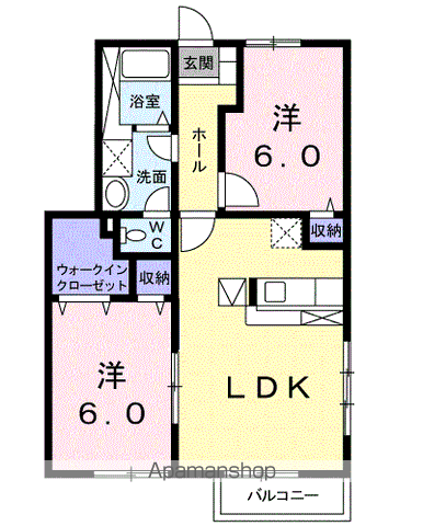 グリシーヌ・パレⅡA棟(2LDK/1階)の間取り写真