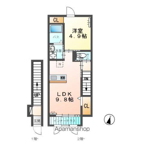 高尾崎 NEW TOWN LA・TERRE H(1LDK/2階)の間取り写真