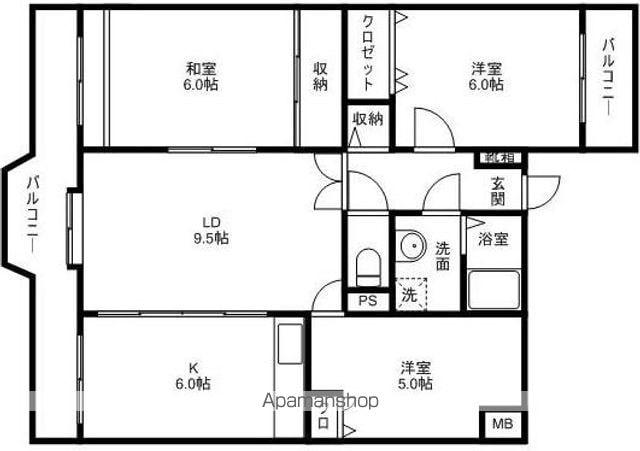 ローヤルマンション筑紫丘(3LDK/1階)の間取り写真