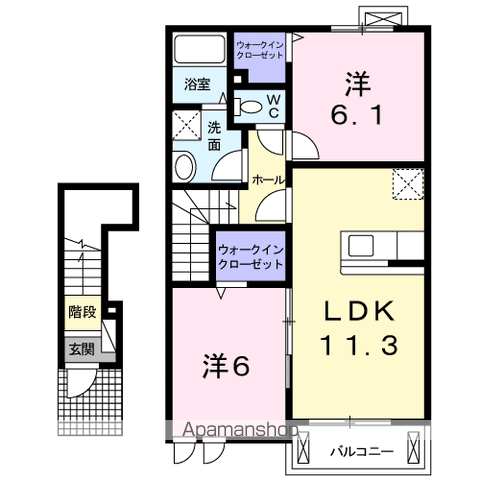 カーサ・ミーレ(2LDK/2階)の間取り写真