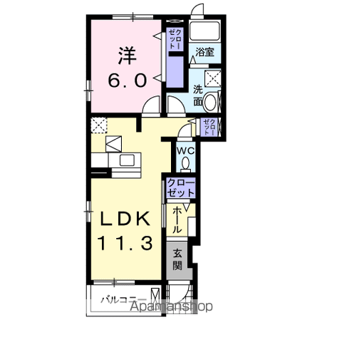 ミル・クレープ 壱番館(1LDK/1階)の間取り写真