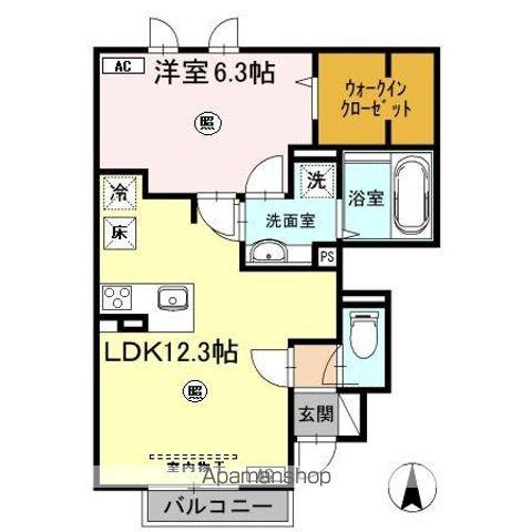 ブローニュ A棟(1LDK/1階)の間取り写真