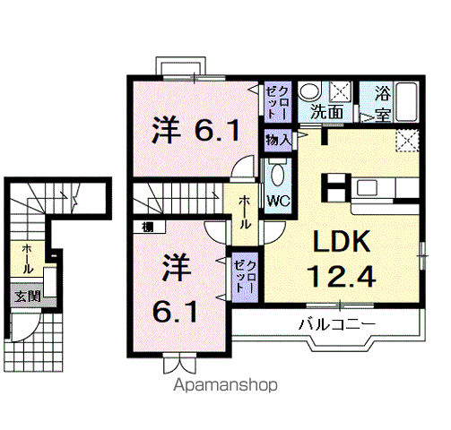 アプリコット宝積(2LDK/2階)の間取り写真