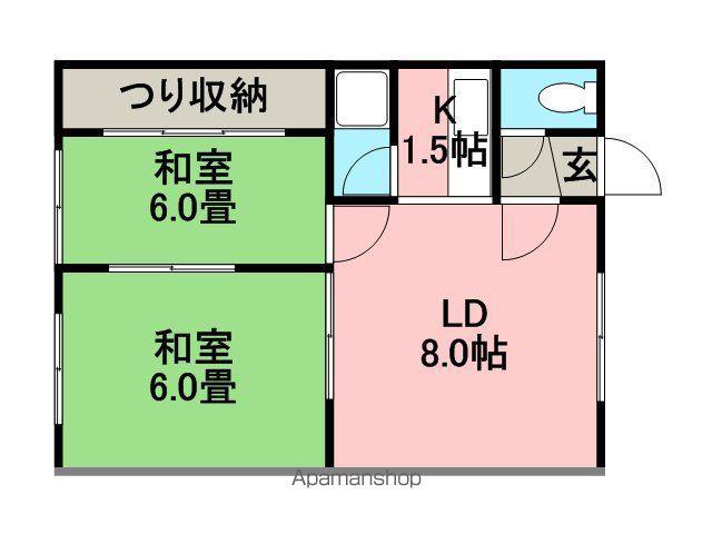 大場ハイツ2号棟(2DK/2階)の間取り写真