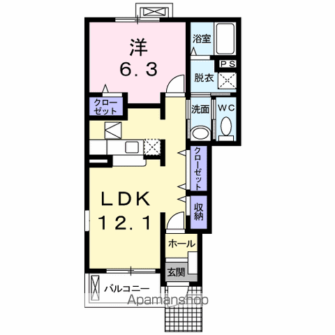 プリムローズみそら(1LDK/1階)の間取り写真