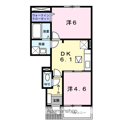 アクアスクエアC(2DK/1階)の間取り写真