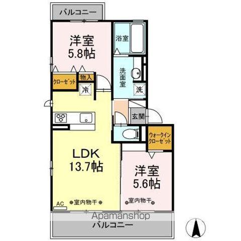 ハピネス田神駅前(2LDK/2階)の間取り写真