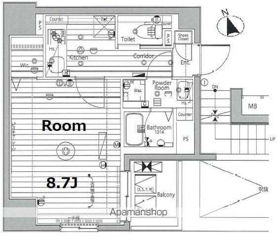 メイクス上前津Ⅱ(1K/3階)の間取り写真