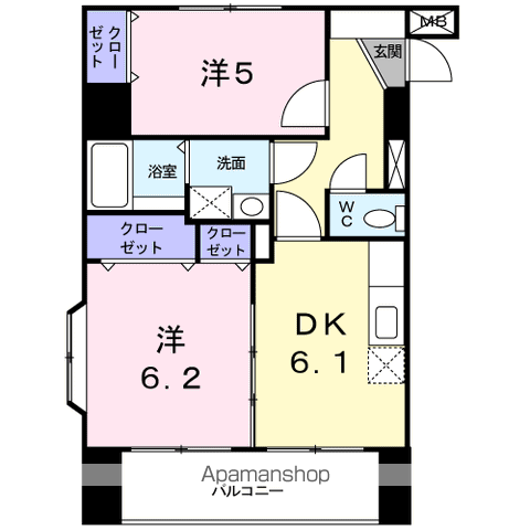 オーレオール(2DK/1階)の間取り写真