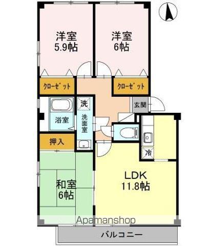 フォブール白石 B棟(3LDK/3階)の間取り写真