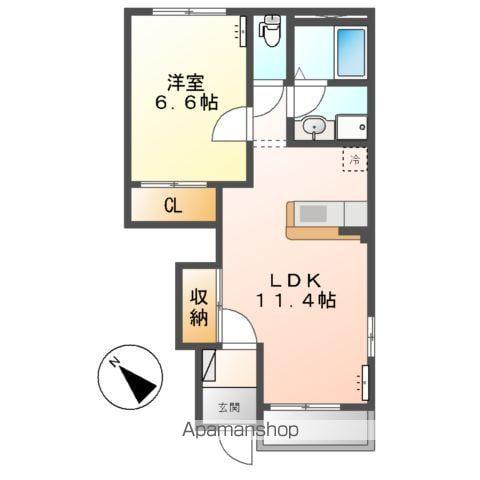 プルメリア(1LDK/1階)の間取り写真