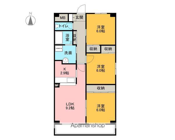 パークサイド雁宿2号館(3LDK/7階)の間取り写真