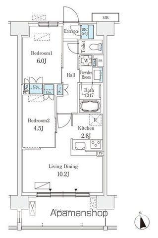 スカイグランデ津田沼(2LDK/4階)の間取り写真