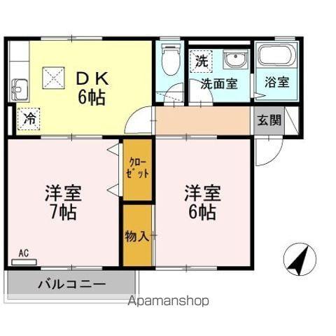 クレセント女池D棟(2DK/1階)の間取り写真