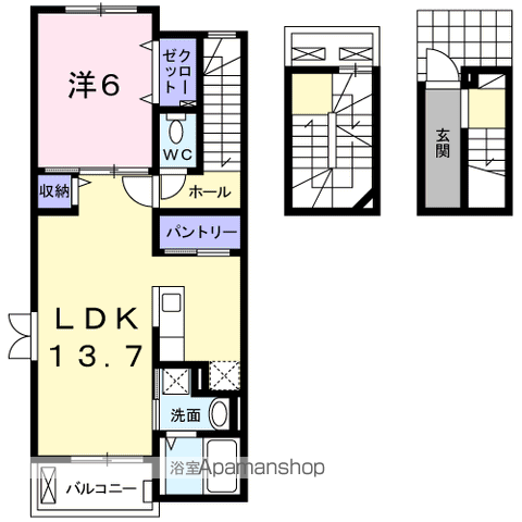 アクアビュー石山(1LDK/3階)の間取り写真