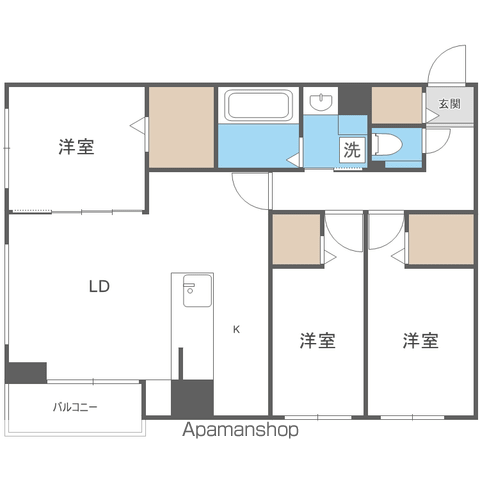 CARRERA平岸2ND(3LDK/3階)の間取り写真