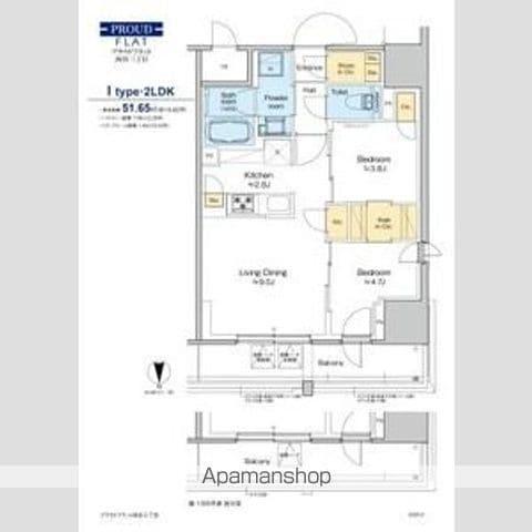 プラウドフラット四谷三丁目(2LDK/11階)の間取り写真