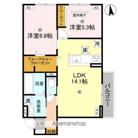 グランヴェール西の京(2LDK/1階)の間取り写真