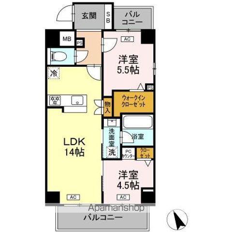 サンラモン本山Ⅲ(2LDK/4階)の間取り写真