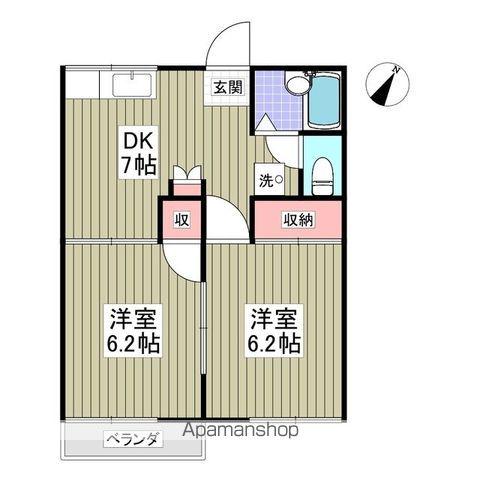 シャンボールS(2DK/1階)の間取り写真