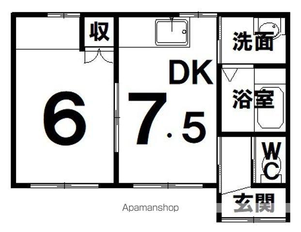 根室本線 帯広駅 バス乗車時間：27分 音更みはる野団地バス停で下車 徒歩8分 1階建 築48年(1DK)の間取り写真